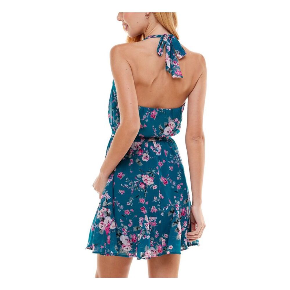 CITY STUDIO Womens Tie Halter Sleeveless Scoop Neck Mini Party Fit + Flare Dress - Picture 2 of 4